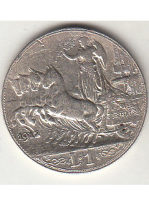 1912 1 Lira Quadriga Veloce Circolata Vittorio Emanuele III